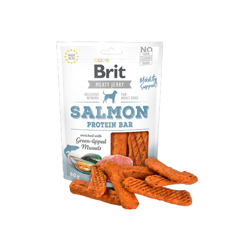 BRIT JERKY SNACK SALMON PROTEIN BAR FOR DOGS 80 GR