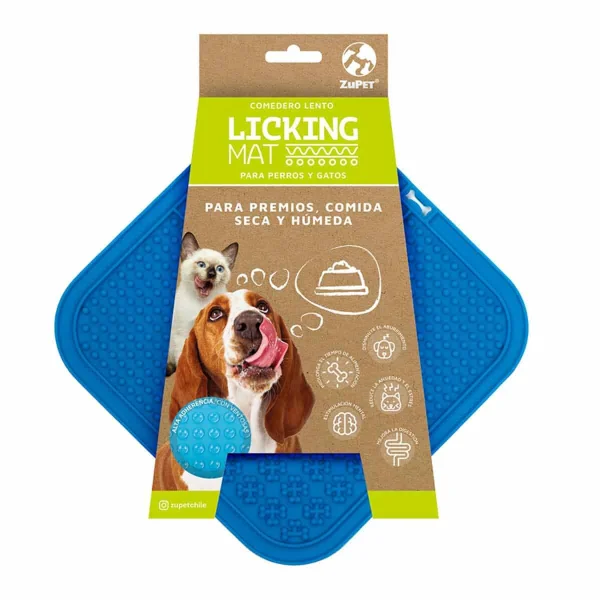 LICKING MAT COMEDERO HONDO LENTO PARA PERRO Y GATO AZUL