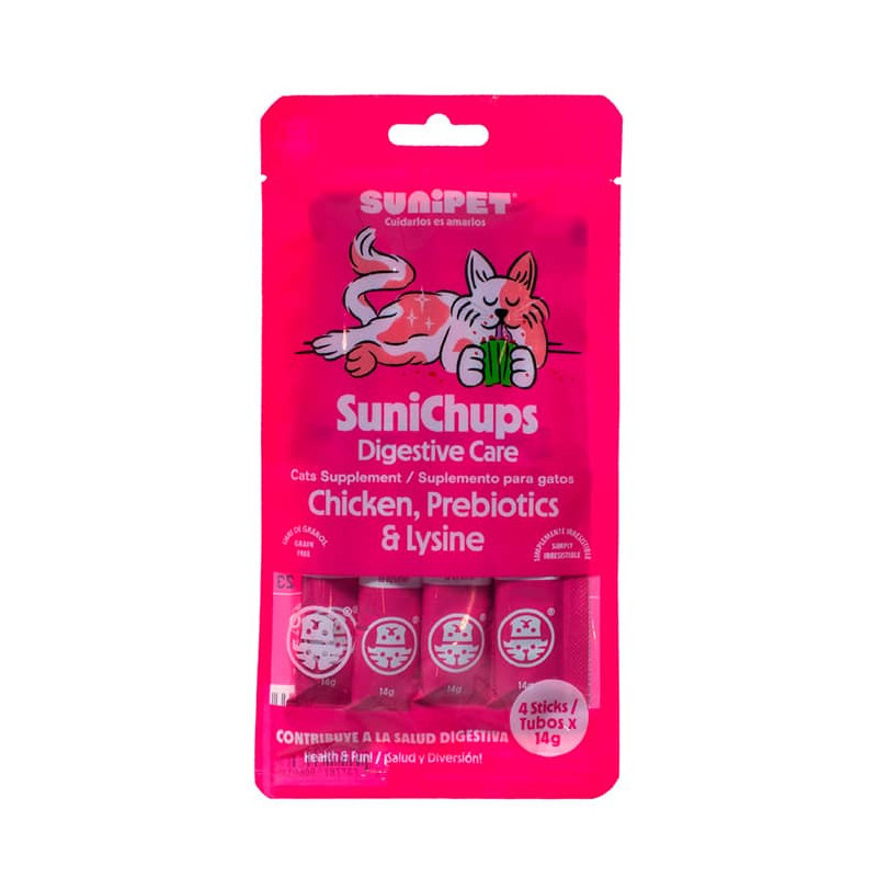 SUNICHUPS DIGESTIVE CARE CHICKEN, PREBIOTICS Y LYSINE 4 UNIDADES 14 gr