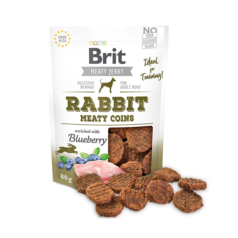 BRIT JERKY SNACK RABBIT MEATY COINS FOR DOGS 80 GR