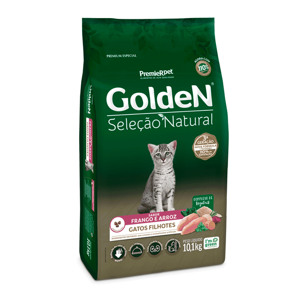 GOLDEN SELEÇÃO NATURAL GATOS FILHOTES SABOR FRANGO & ARROZ 10,1KG