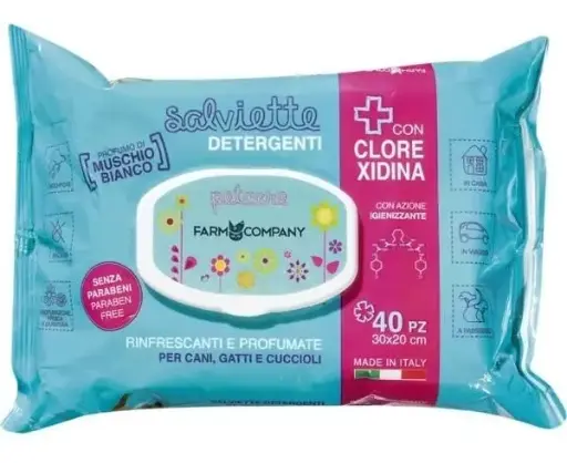 [8051490250538] SALVIETTE MUSCHIO BIANCO + CLOREXIDINA 40 unidades