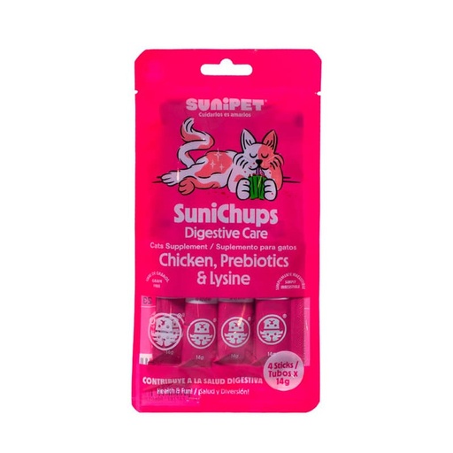 [737787906033] SUNICHUPS DIGESTIVE CARE CHICKEN, PREBIOTICS Y LYSINE 4 UNIDADES 14 gr