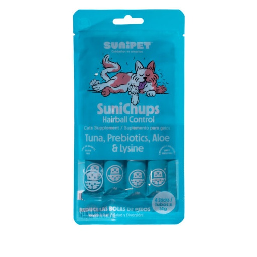 [737787905999] SUNICHUPS HAIRBALL CONTROL  TUNA, PREBIOTICS,ALOE Y LYSINE 4 UNIDADES 14 gr