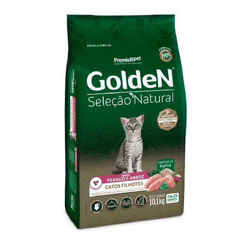 [7897348205845] GOLDEN SELEÇÃO NATURAL GATOS FILHOTES SABOR FRANGO & ARROZ 10,1KG